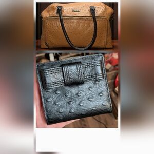 Kate Spade Ostrich Leather Catalina Bag in Cognac and KS Black Ostrich Wallet